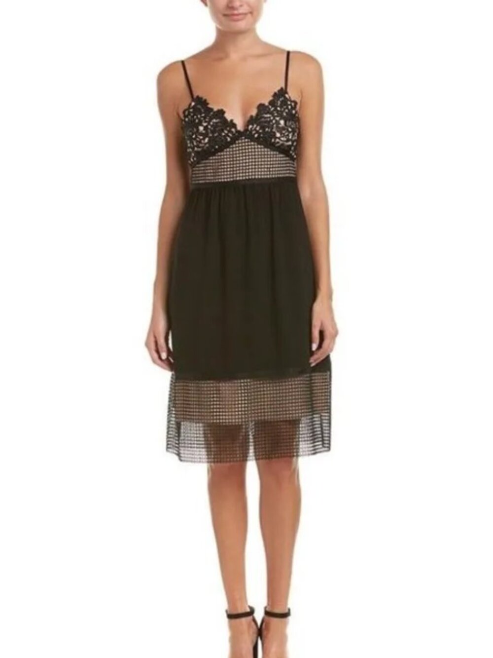Theory Black Lace-Trim Spaghetti Strap Mini Dress
